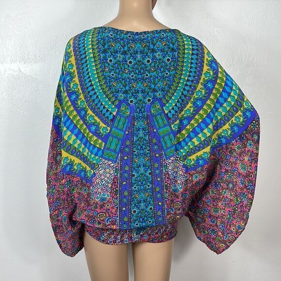 Tolani Silk Boho Colorful Kimono Sleeve Top Blouse Size S - Picture 4 of 8